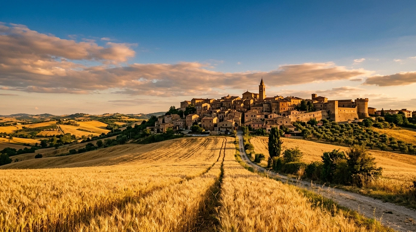 Borgo delle Marche visto dalla campagna circostante