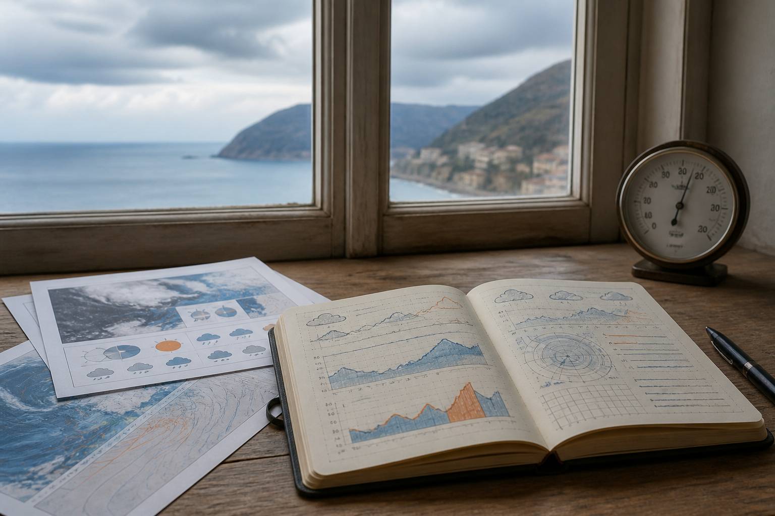 Carnet d'observateur météo ouvert avec annotations