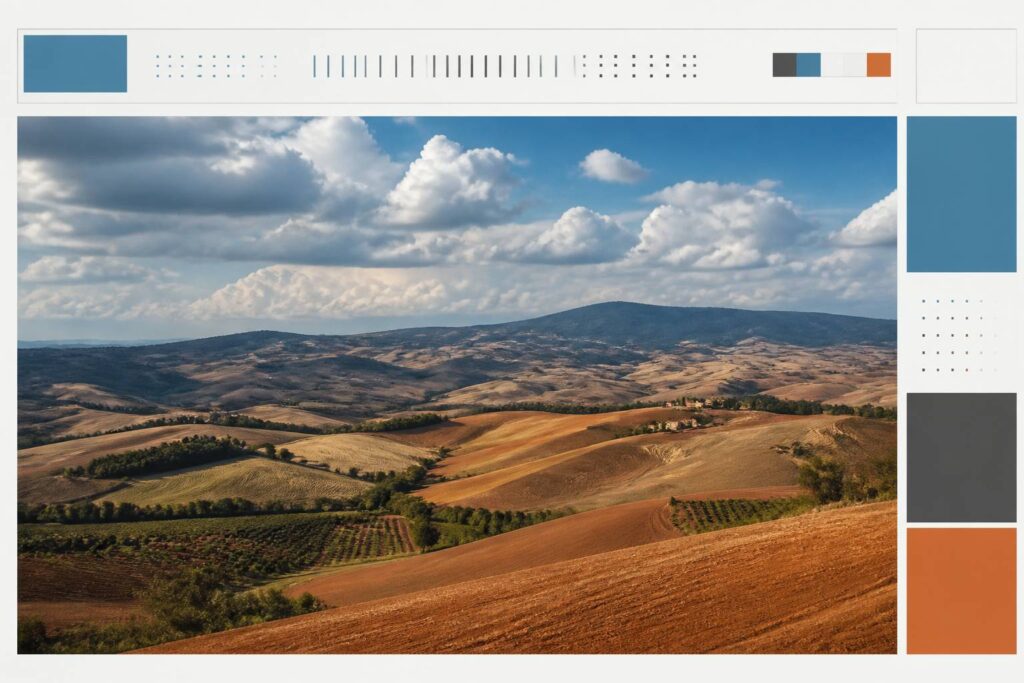 Collines des Marches sous un ciel changeant illustrant les quatre saisons