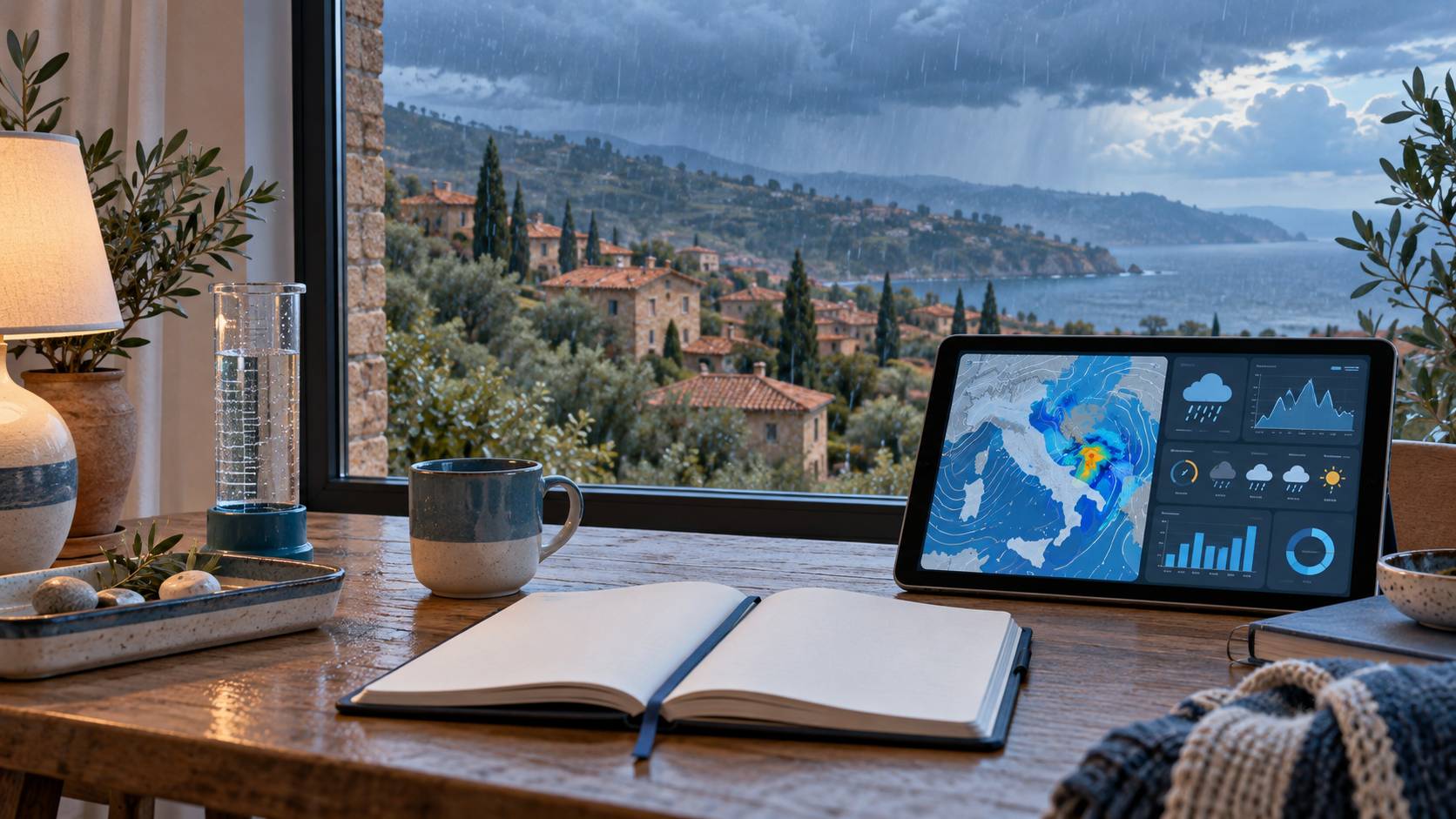 Illustration éditoriale du sujet : Allerta meteo arancione: cosa fare in casa durante l'evento