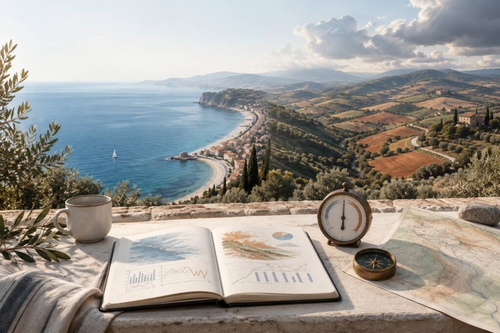 Illustration éditoriale du sujet : Costa ed entroterra delle Marche: perché il clima cambia così tanto