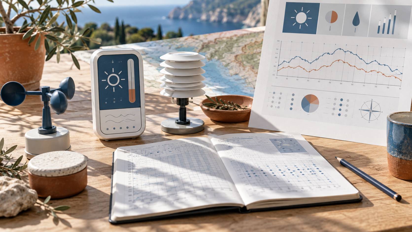Station météo et carnet de relevés de température